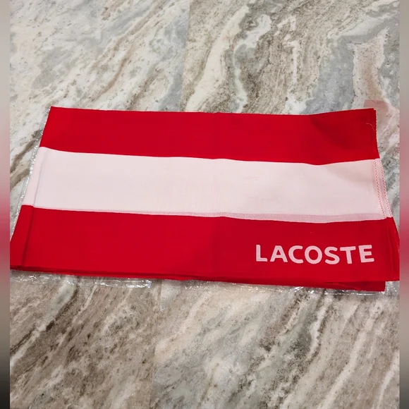 Lacoste Red and White Striped Scarf - Picture 3 of 6